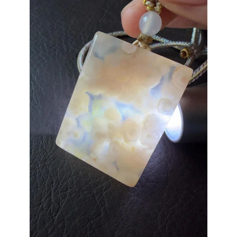Pink Icy cream untreated Flower Agate Peace Buckle Pendant Necklace Statement